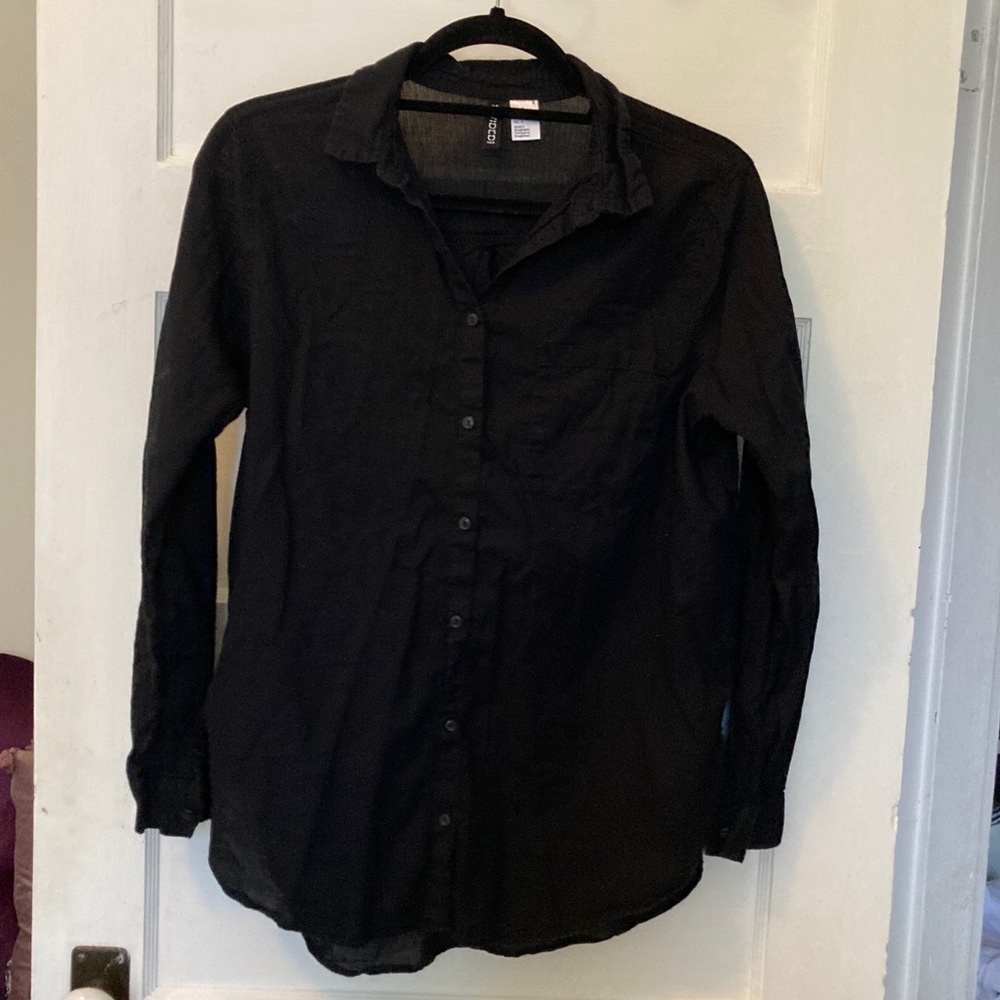 Block long sleeve collared blouse